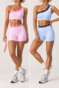 Travel Scallop Gym Set with Shorts Off Shoulder