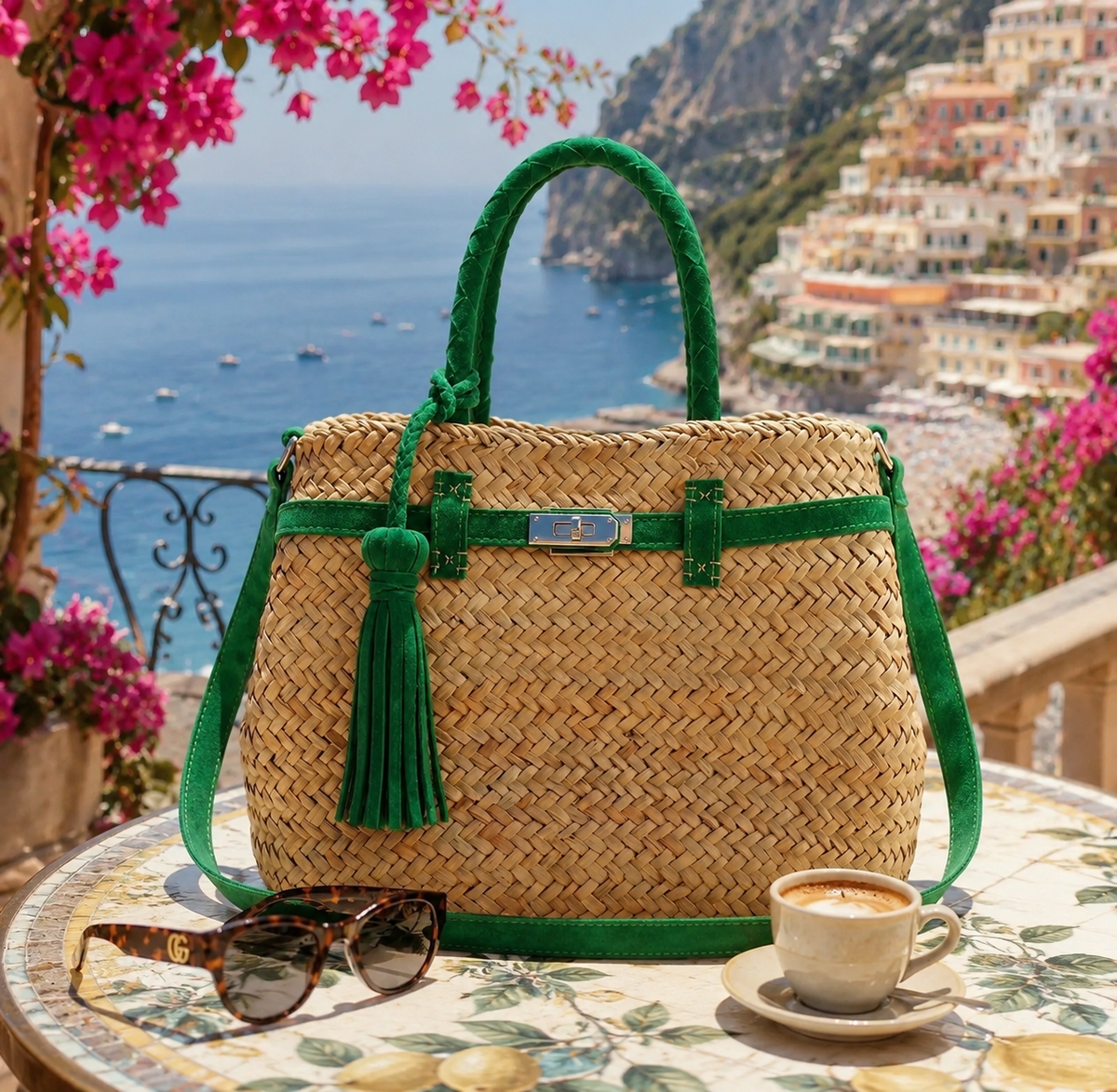 Hand Woven Green Linen with Silver Hardware