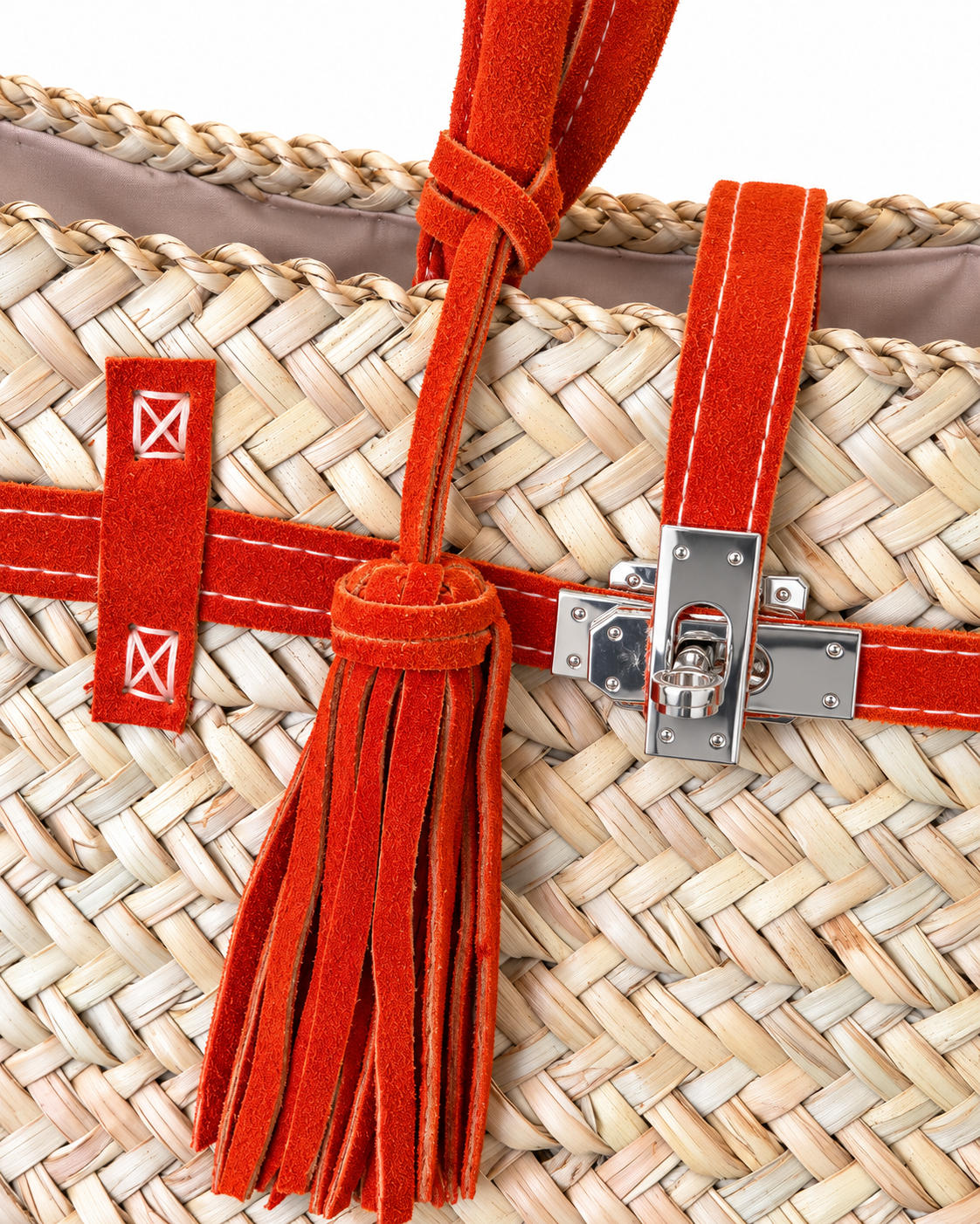 PRE ORDER (3-4 weeks) Hand Woven Leather Orange Velvet Silver Hardware