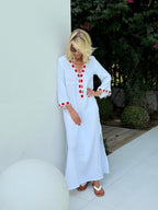 Flora Sardalos White Cotton Kaftan one size