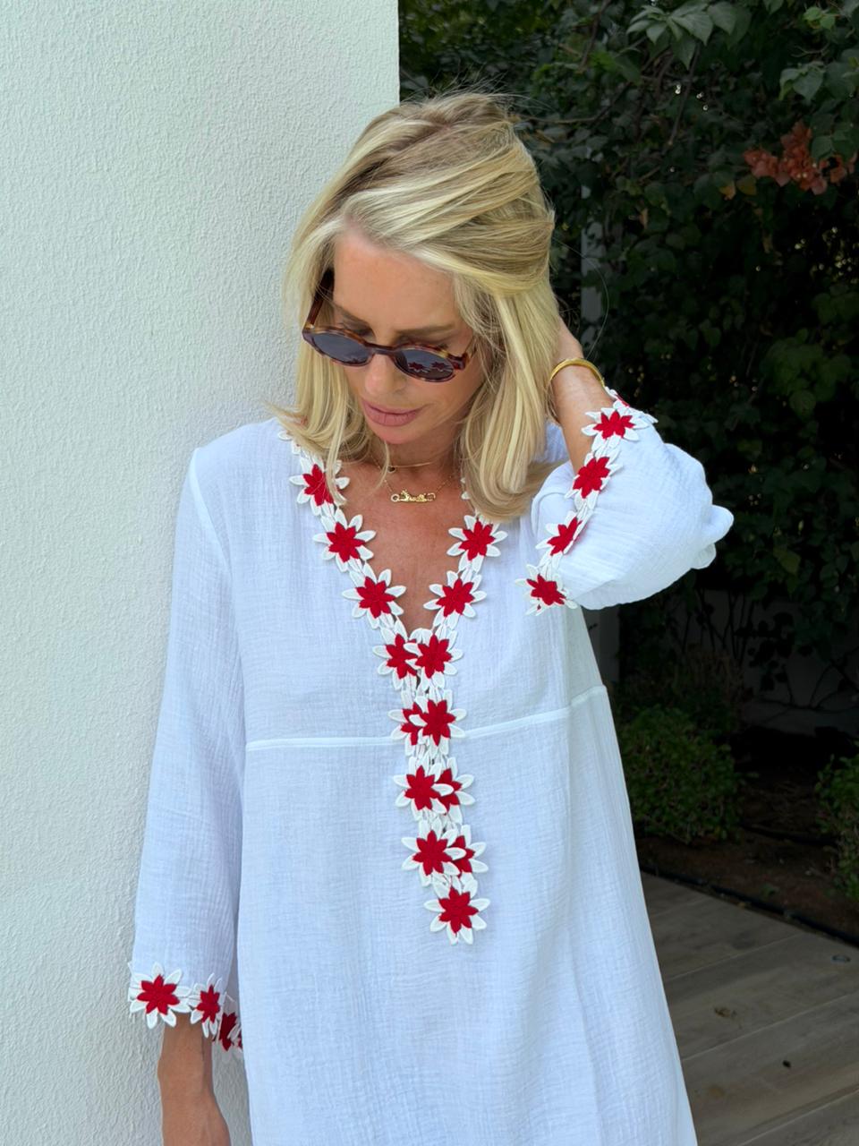 Flora Sardalos White Cotton Kaftan one size