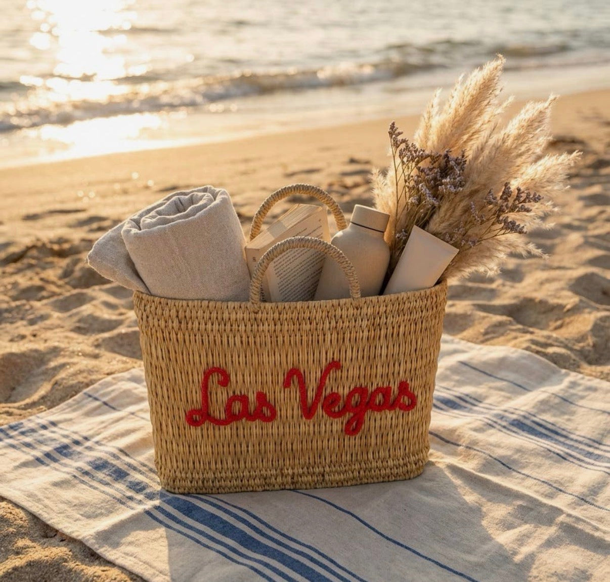 Personalised Embroidered Reed Basket Handbag