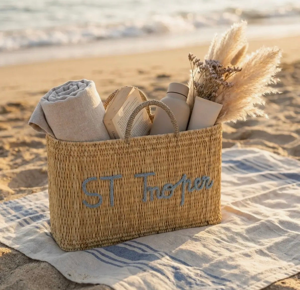 Personalised Embroidered Reed Basket Handbag