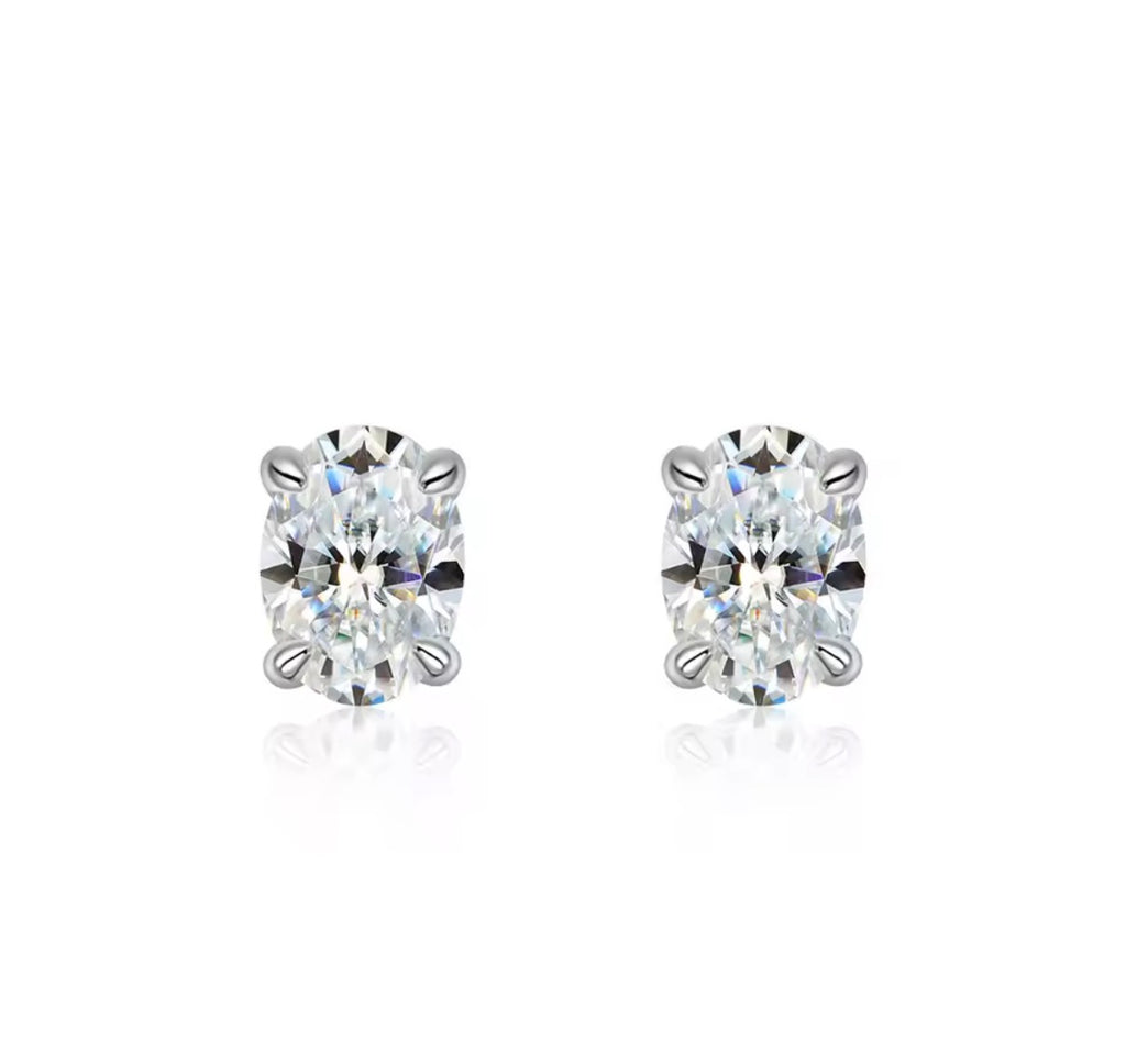 Oval Moissanite Stud Earrings Sterling Silver