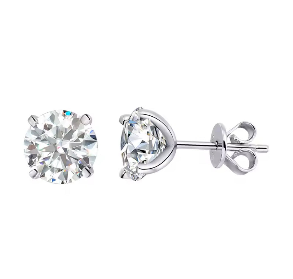 Round Moissanite Stud Earrings Sterling Silver