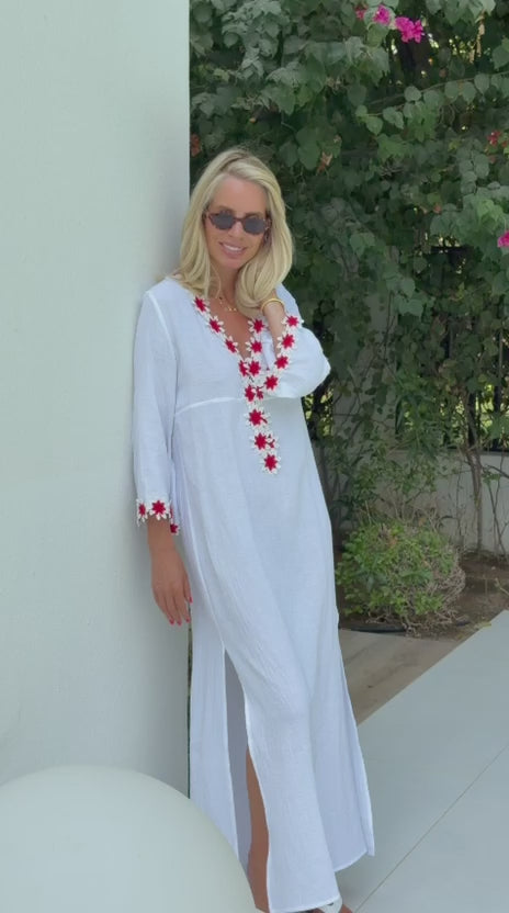 Flora Sardalos White Cotton Kaftan one size